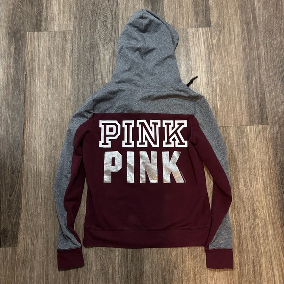 Victoria's Secret PINK Maroon and Gray Zip Hoodie - Picture 3 of 3